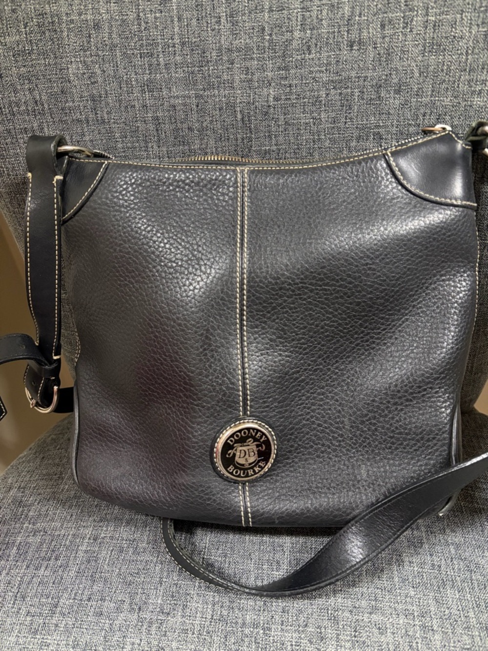 Dooney & Bourke Black Pebbled Leather Crossbody with Contrast Stitching